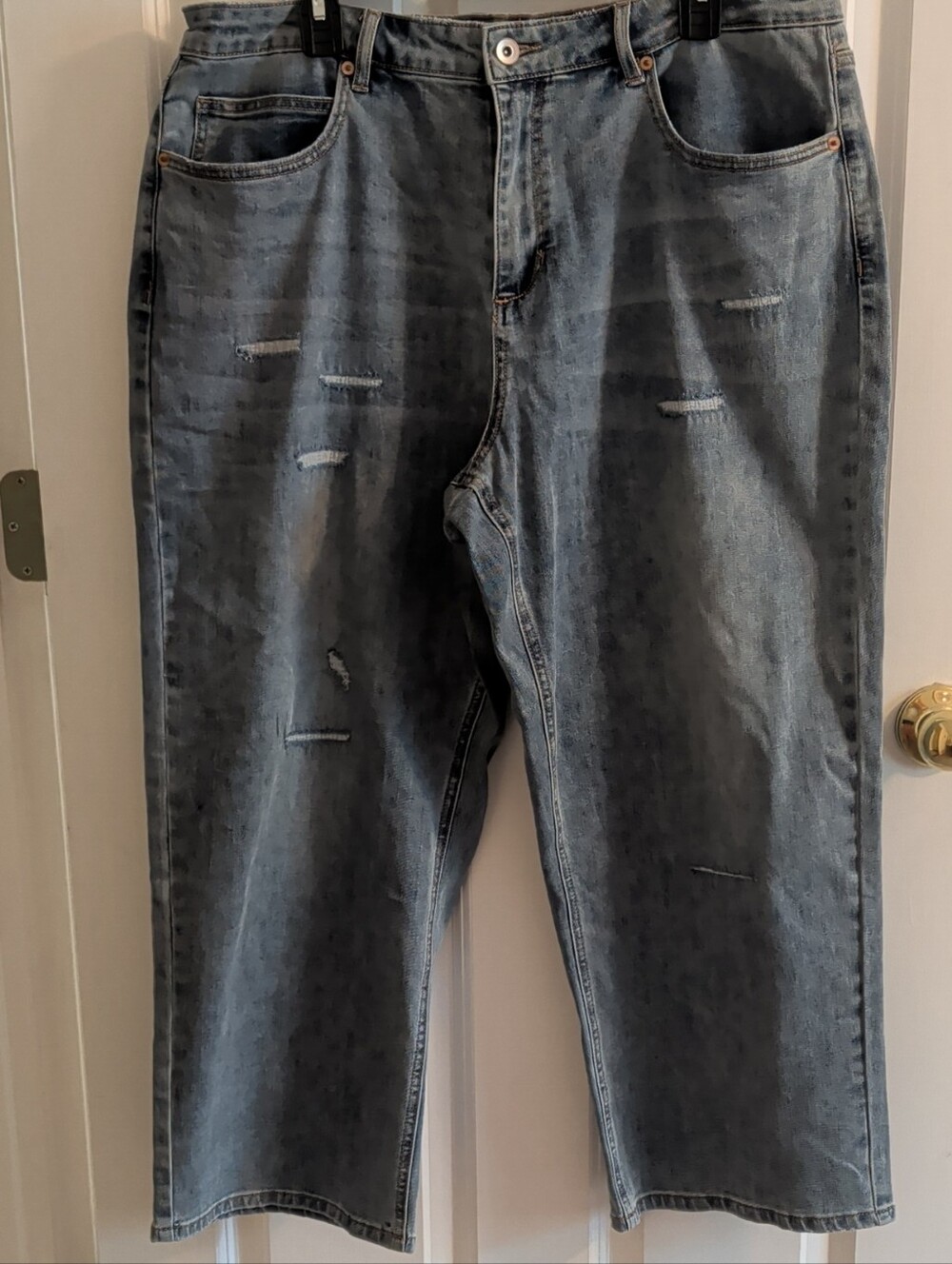 Tribal Relaxed Distressed Girlfriend Jeans in Faded Blue